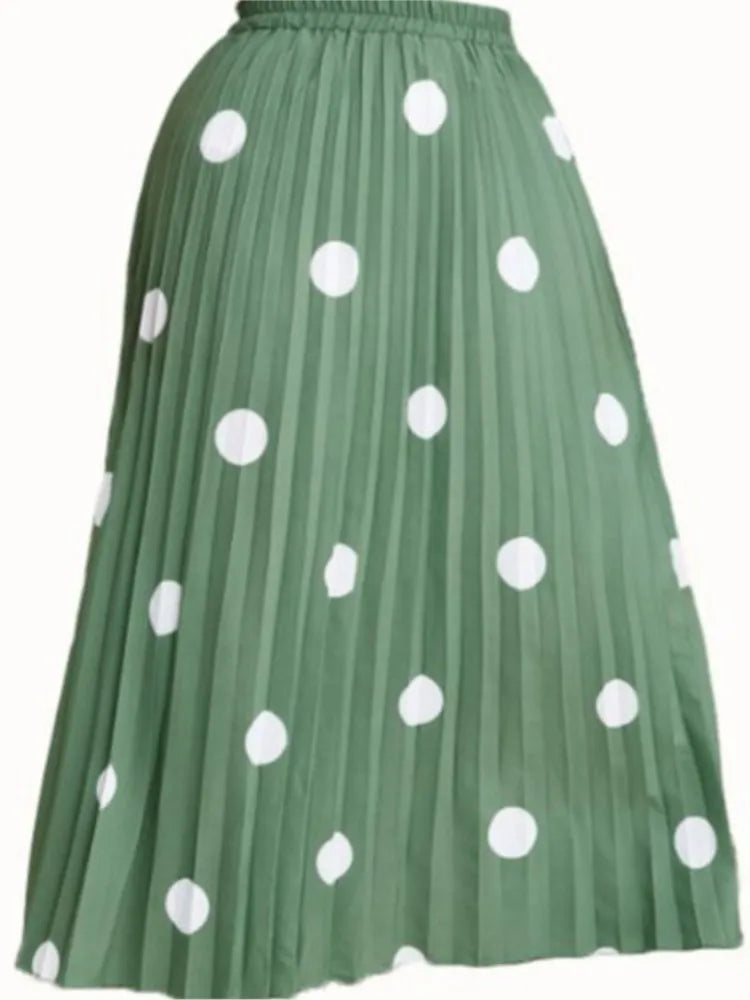 Plus Size Spring Midi Polka Dot Print Skirt