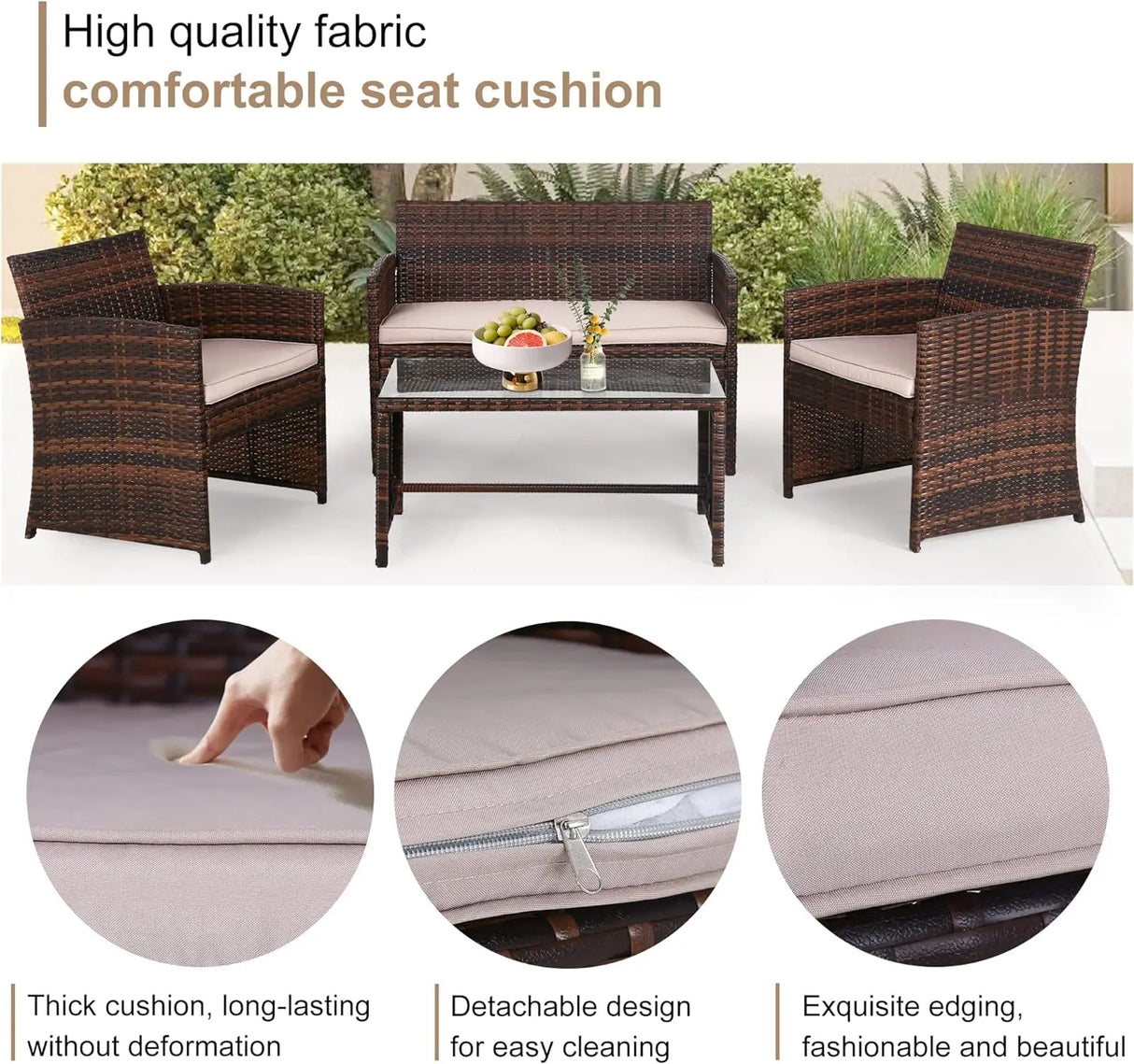 FDW 4 Pieces Outdoor Patio Furniture Sets Rattan
