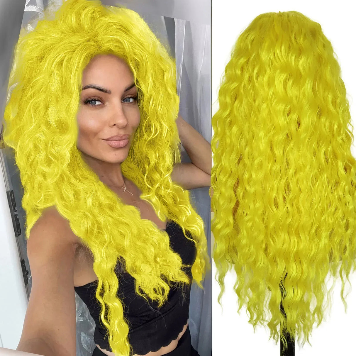 GNIMEGIL Synthetic Long Wave Wig for Woman Natural