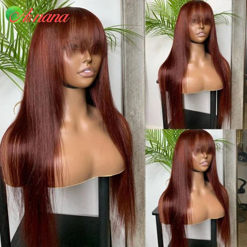 Reddish Brown Color Body Wave With Bangs 13x6