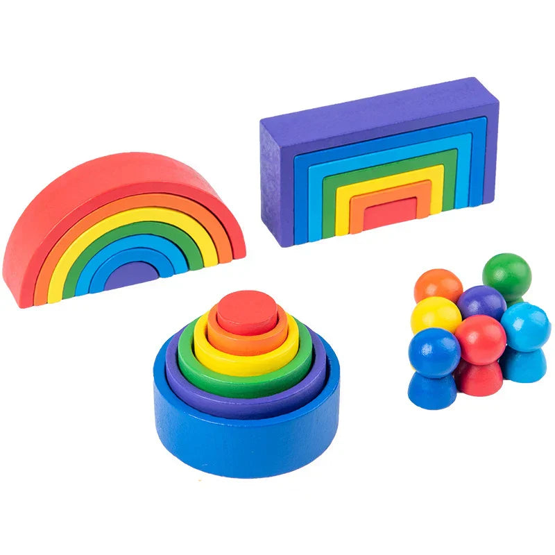 In Small Wooden Rainbow Stacker Nesting Puzzle Blocks