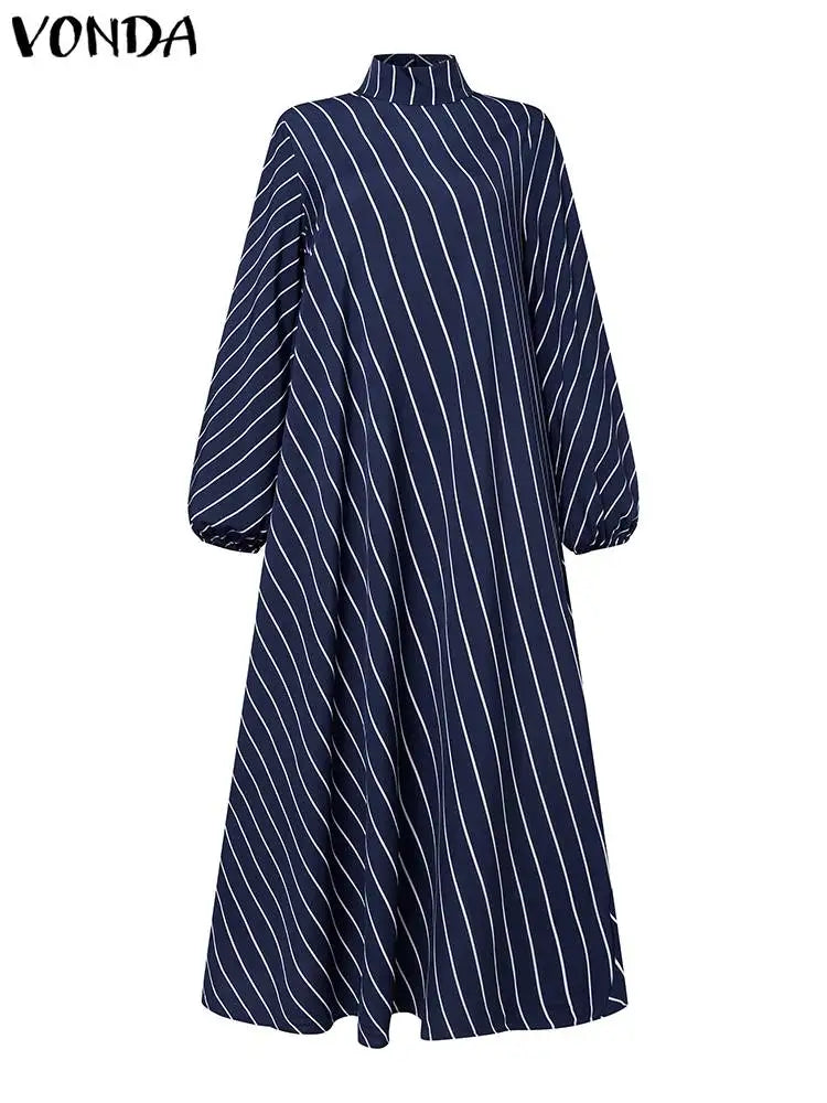 Plus Size 5XL VONDA Elegant Striped Maxi Dress