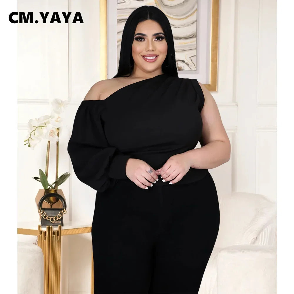 CMYAYA Plus Size XL5XL One Shoulder Sleeve Skew