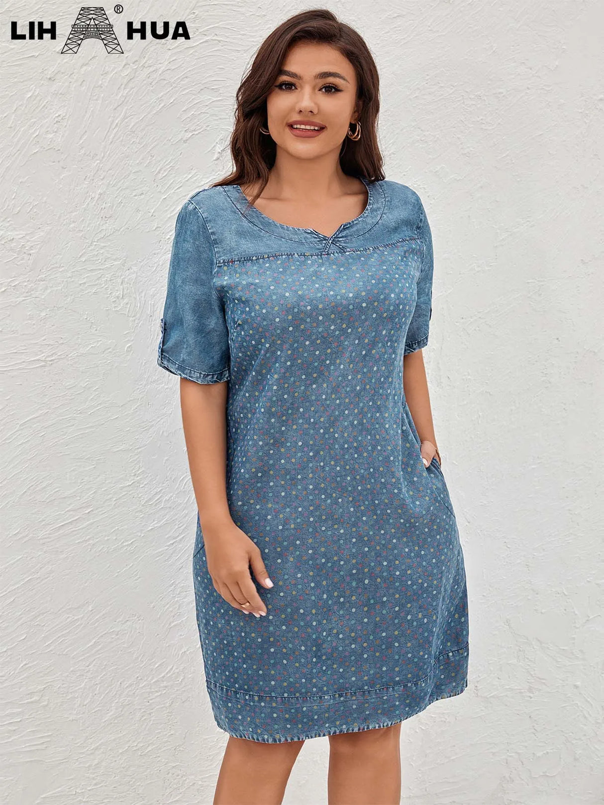 LIH HUA Women's Plus Size Denim Dress Summer