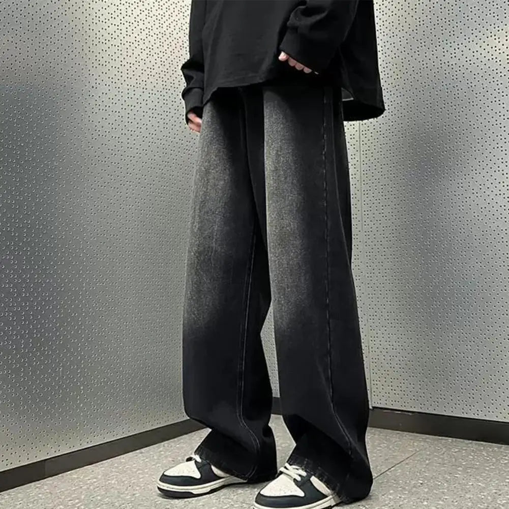 Men Jeans Gradient Contrast Color Wide Leg Loose