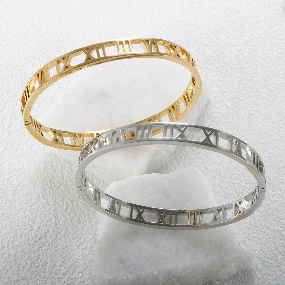 Hollow Roman Numeral Bracelets & Bangles 316L Stainless