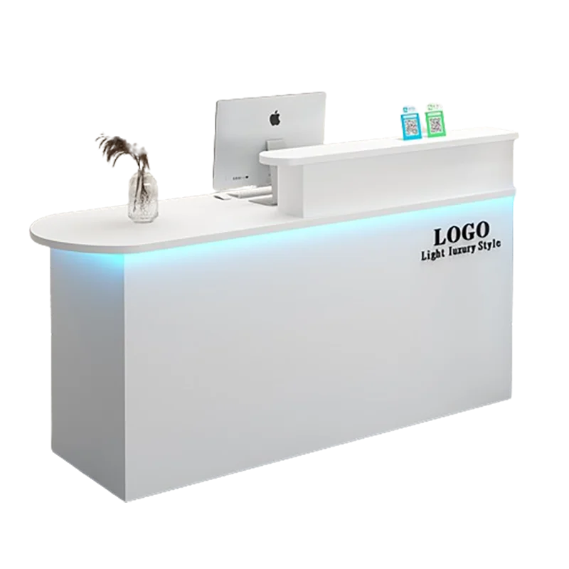 White Stylish Reception Desks Corner Light Bar Office