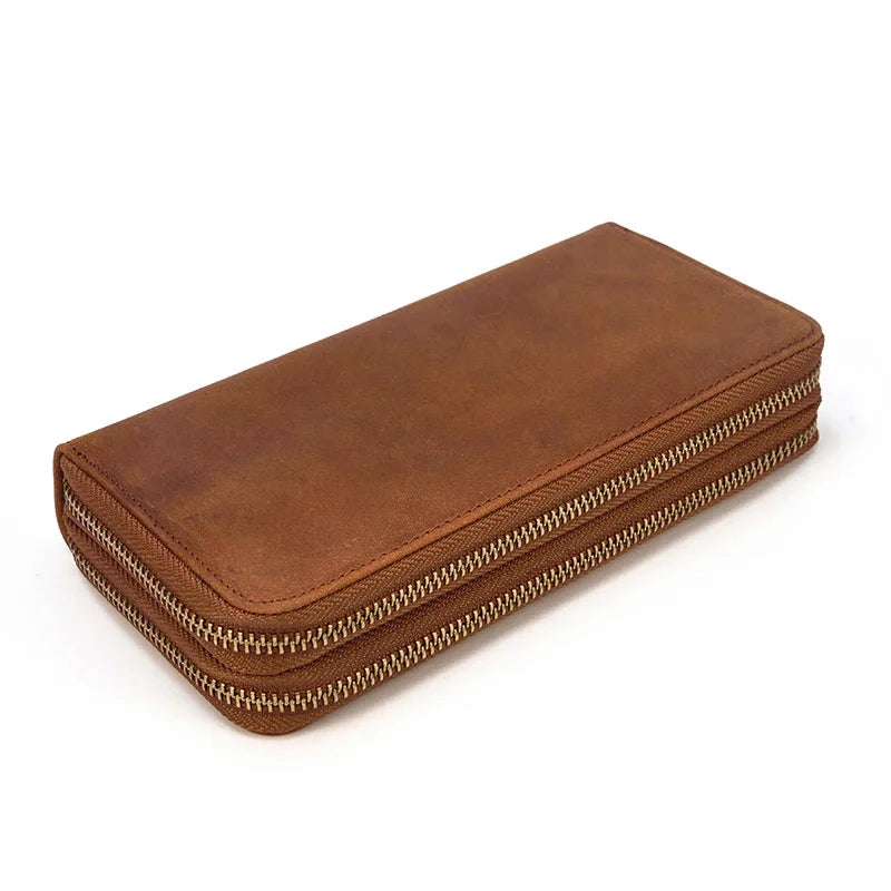 Newsbirds Womens Men s Clutch Wallet Vintage Crazy Horse Leather Zipper Long Wallets Purse for 6" Phone Card Pocket Carteira