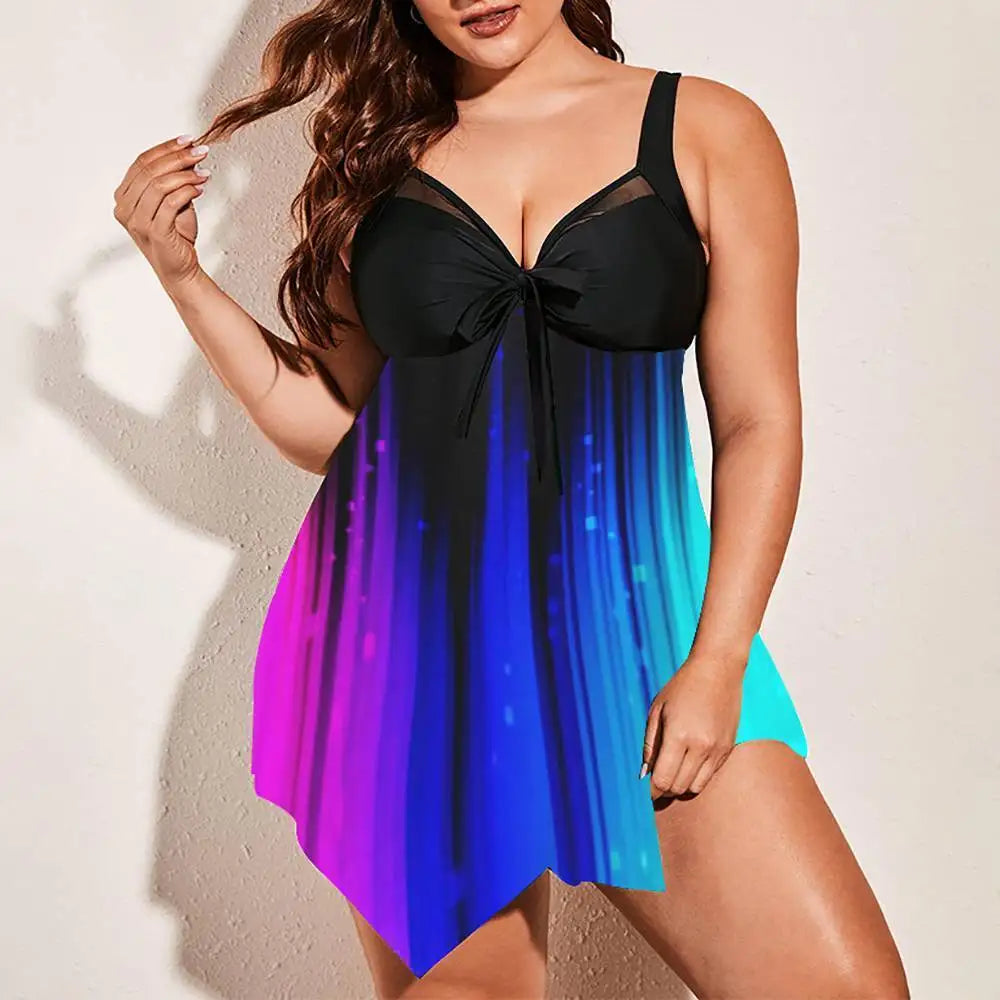Summer New Plus Size Backless Swimdress Suit Print