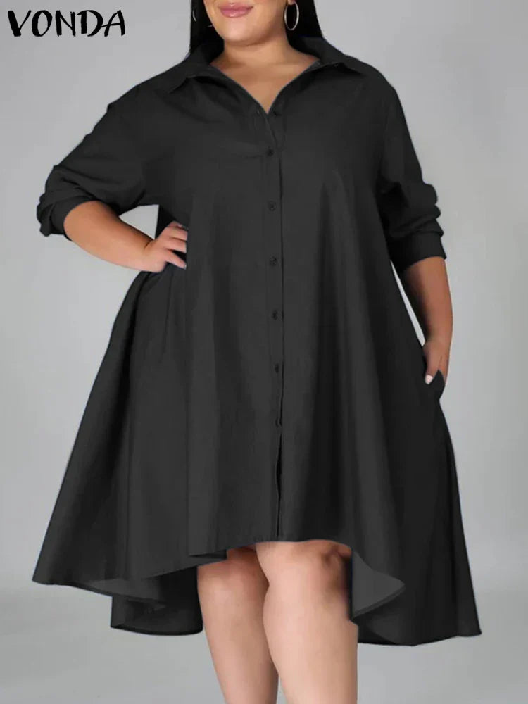 Plus Size 5XL VONDA Women Vintage Shirt Dress