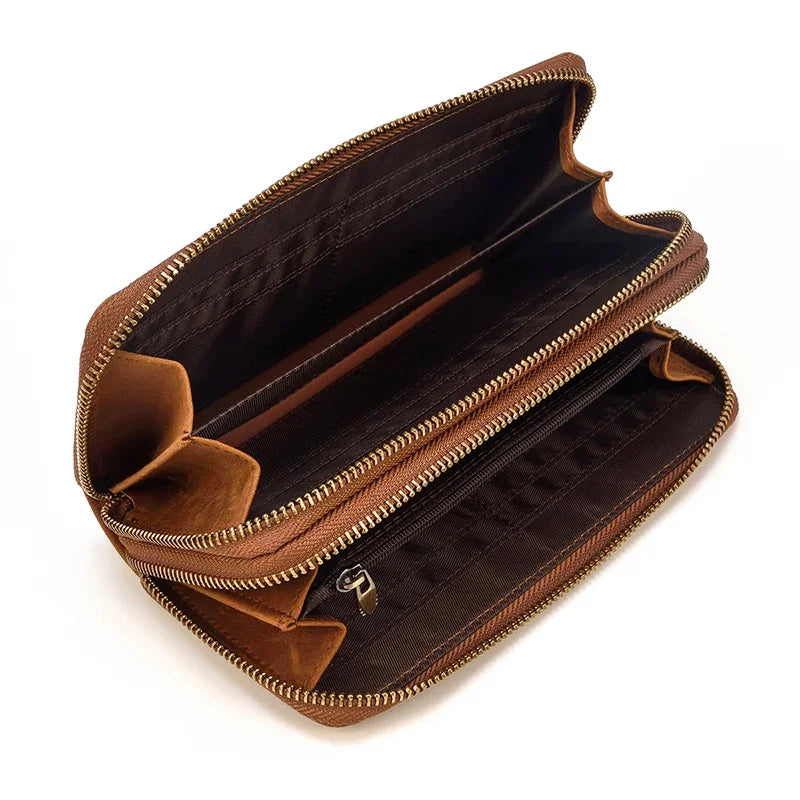 Newsbirds Womens Men s Clutch Wallet Vintage Crazy Horse Leather Zipper Long Wallets Purse for 6" Phone Card Pocket Carteira