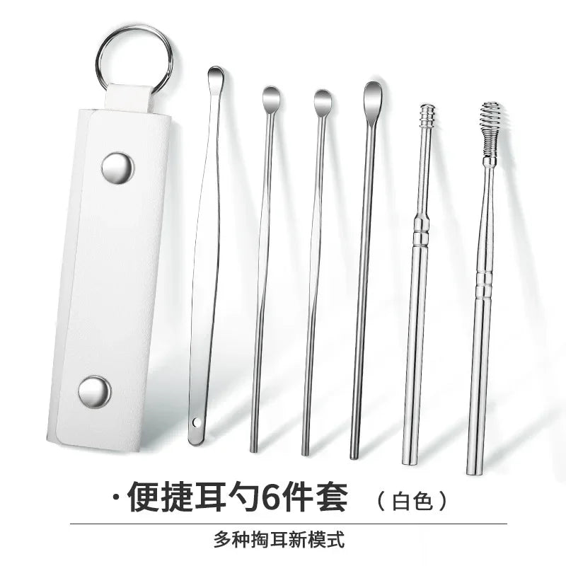 6PCS Stainless Steel Earpick Ear Cleaner Spoon Wax
