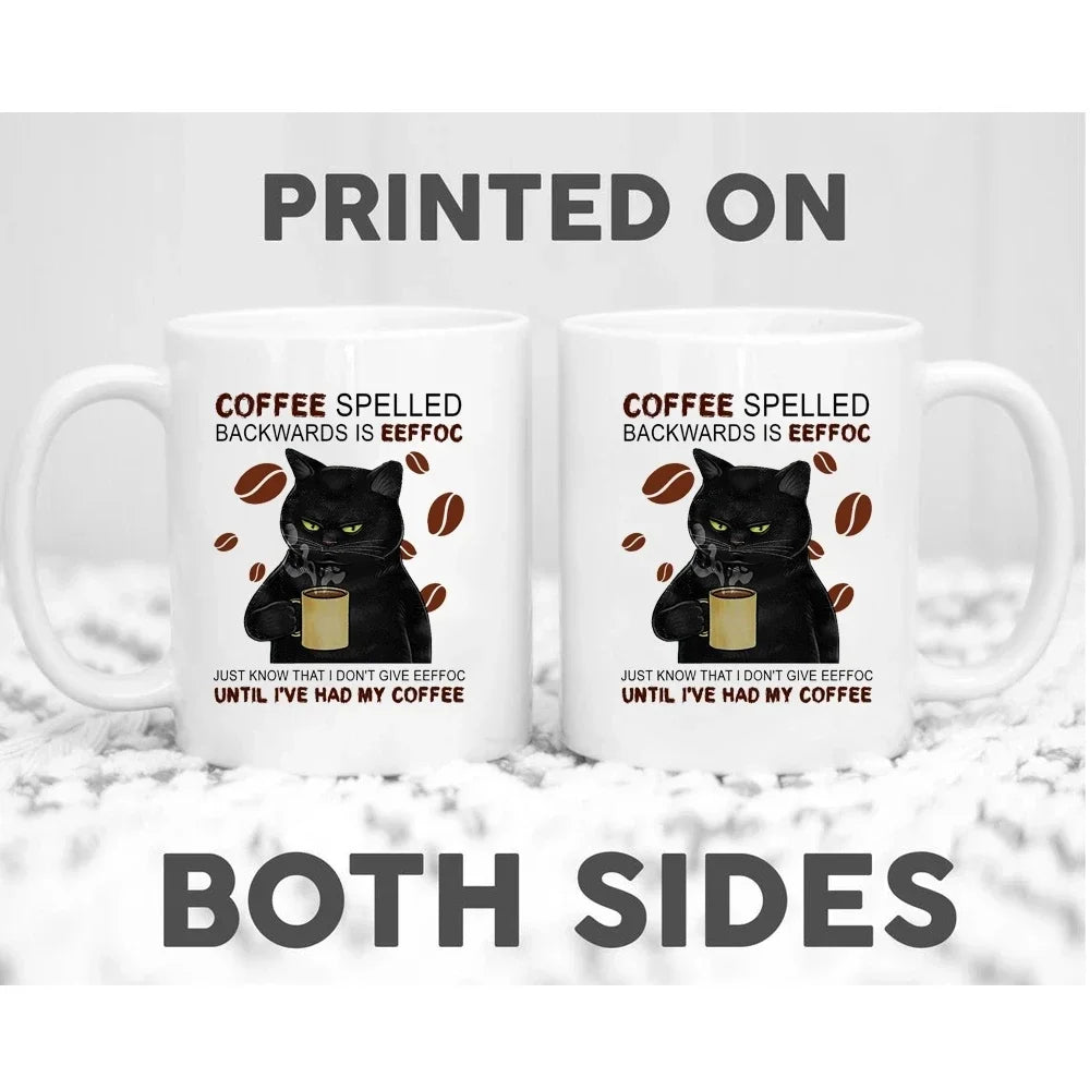 Funny Cat Mugs Coworker Gifts Coffee Spelled Backwards