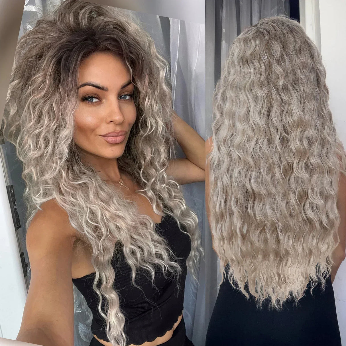 GNIMEGIL Synthetic Long Wave Wig for Woman Natural