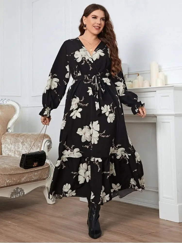 Plus Size Summer Women Dress Wraped V Neck