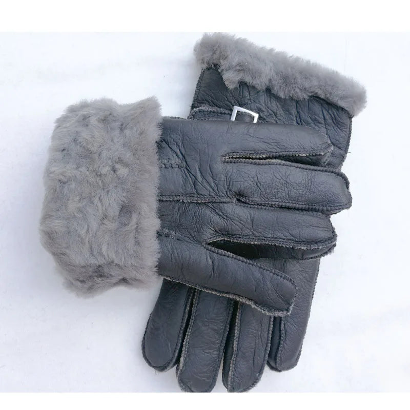 Sheepskin Fur Gloves Men's Thick Winter Warm Large