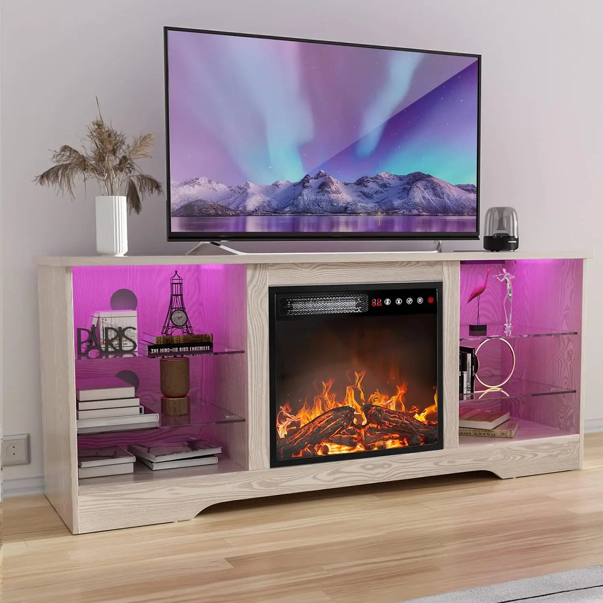 Fireplace TV Stand with 18''Fireplace, Modern Entertainment Center