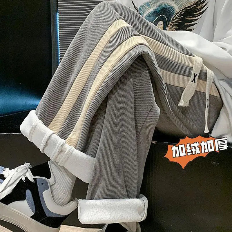 Fleece Thicken Corduroy Wide-leg Pants Men's Harajuku High