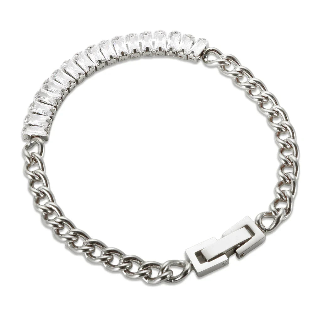 Luxury Cubic Zirconia Paneled Cuban Chain Bracelet 316L
