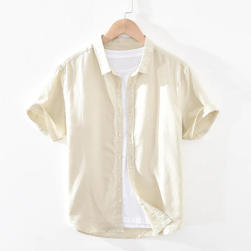 Summer Cotton Linen Short Sleeve Shirts Men Casual