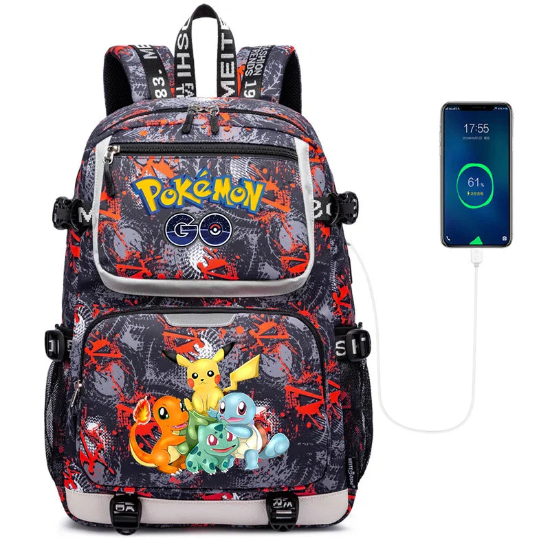 Pokemon Squirtle Cartoon School Bag USB Charging Large