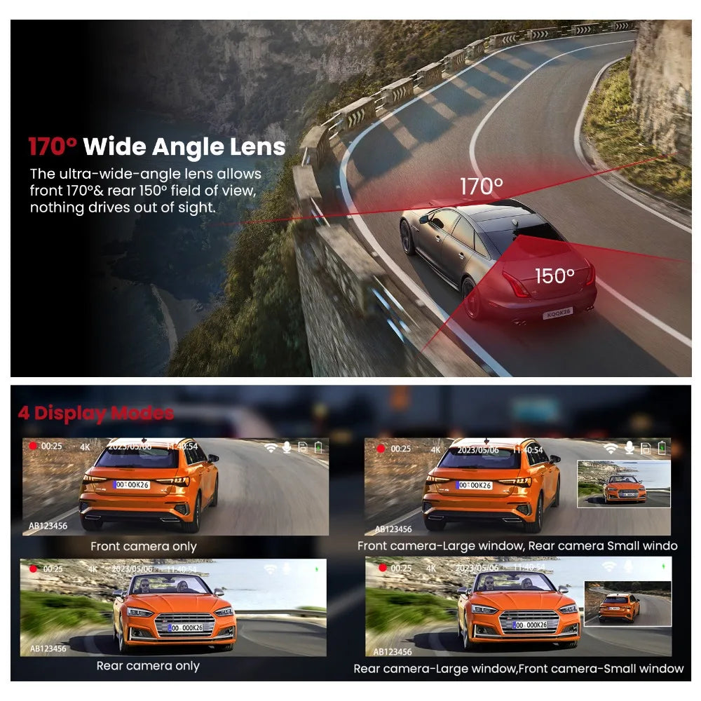 KQQ 4K Dash Camera for Car Ront and