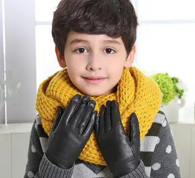 Children Autumn Sheepskin Plus Velvet Thick Gloves Boys