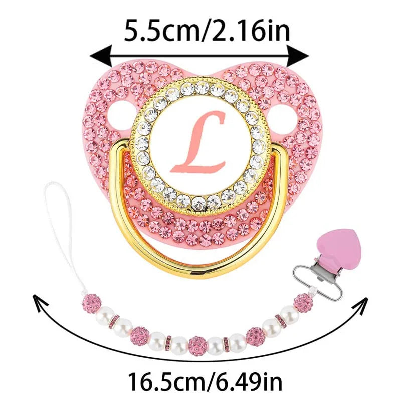 Pink Newborn Pacifier Clip Chain 26 Letters Baby