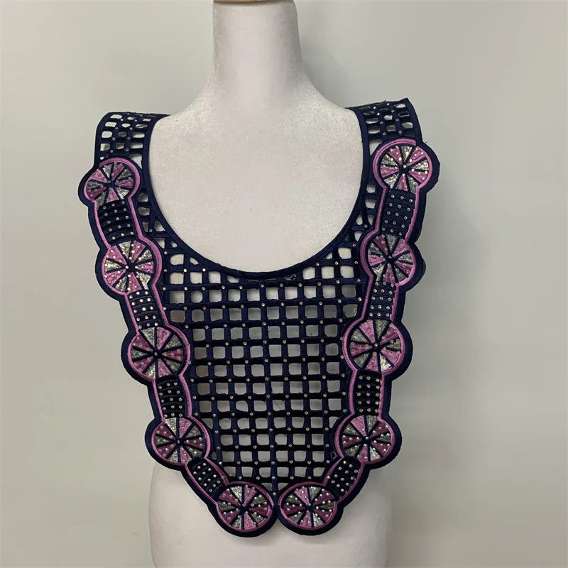 Africa Black Flower Neckline Collar Lace Applique Fabric