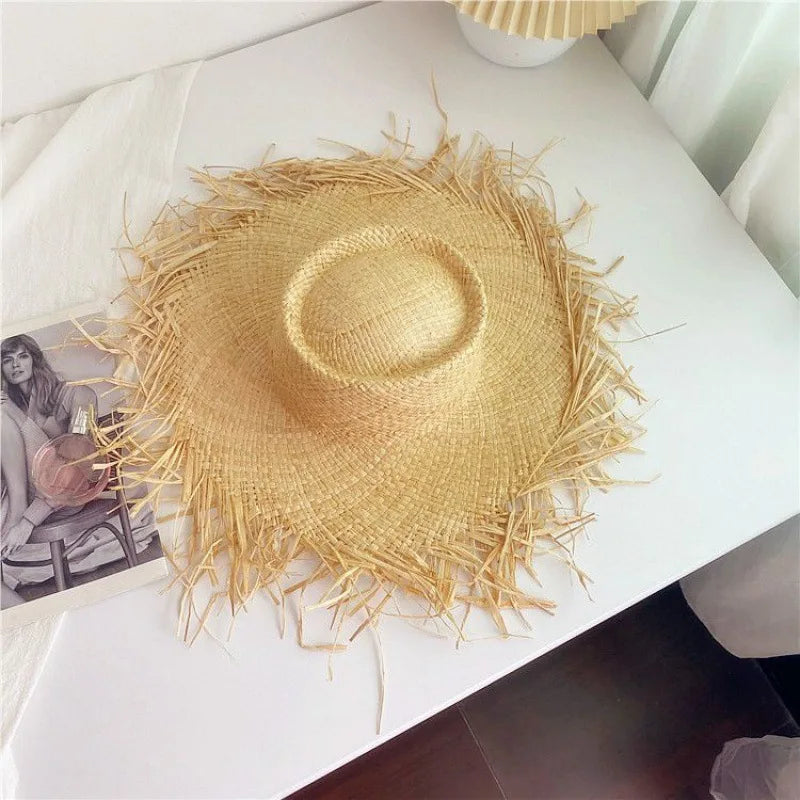 2024 Handmade Big Brim Hat Oversized Tassel Burrs