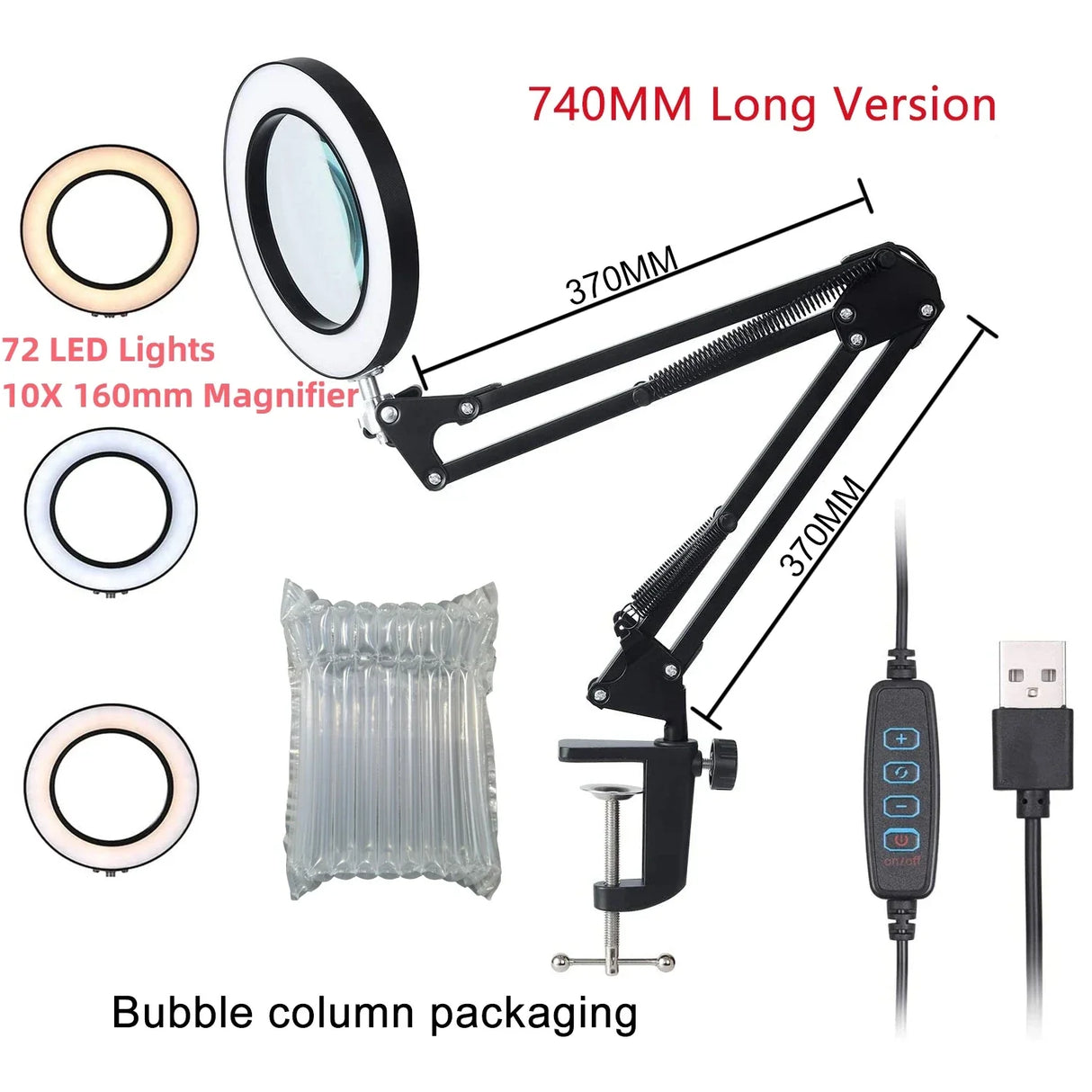 72LED 10X NEW Illuminated Magnifier USB 3 Colors