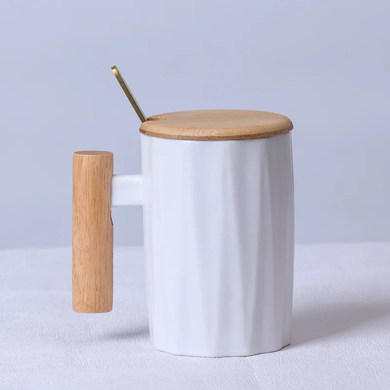 Nordic Wooden Handle Ceramic Porcelain Mug Coffee Cups