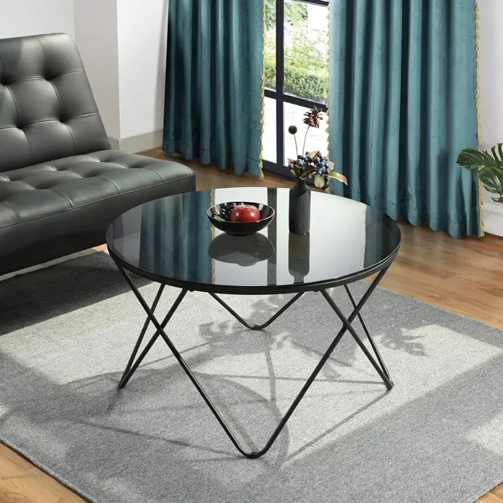 Black Green Coffee Table 31.5" Round Temper Glass