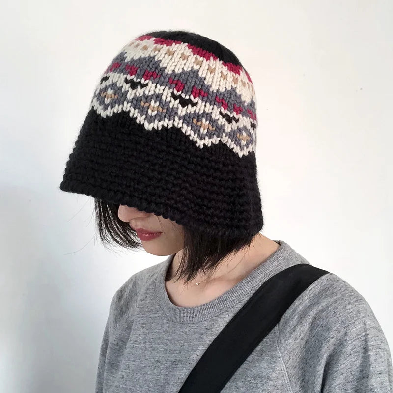 Female Knitting Bucket Hats Harajuku Bucket Hat Fishing