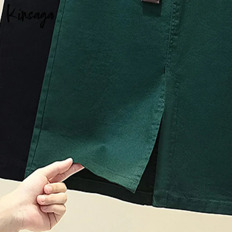 Plus Size Slim High Waist Front Slit Midi