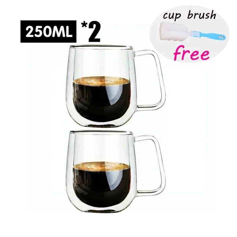 Double Wall Glass Cup Heat Resistant Transparent High