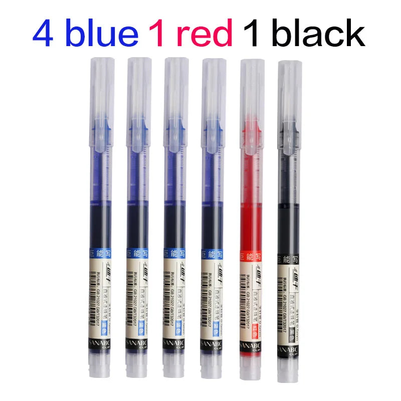 6Pcs/Set Quick-Drying 0.5mm Roller Pen High Capacity Black/Red/Blue