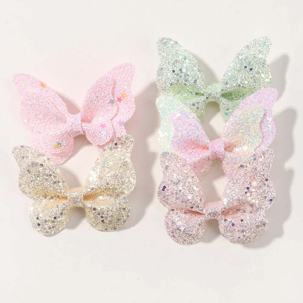 2/4/5Pcs Girls Cute Sequins Double Butterfly Hair Clip