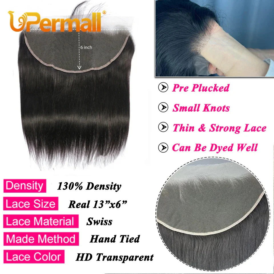 Upermall 13x6 Lace Frontal Straight Pre Plucked Swiss