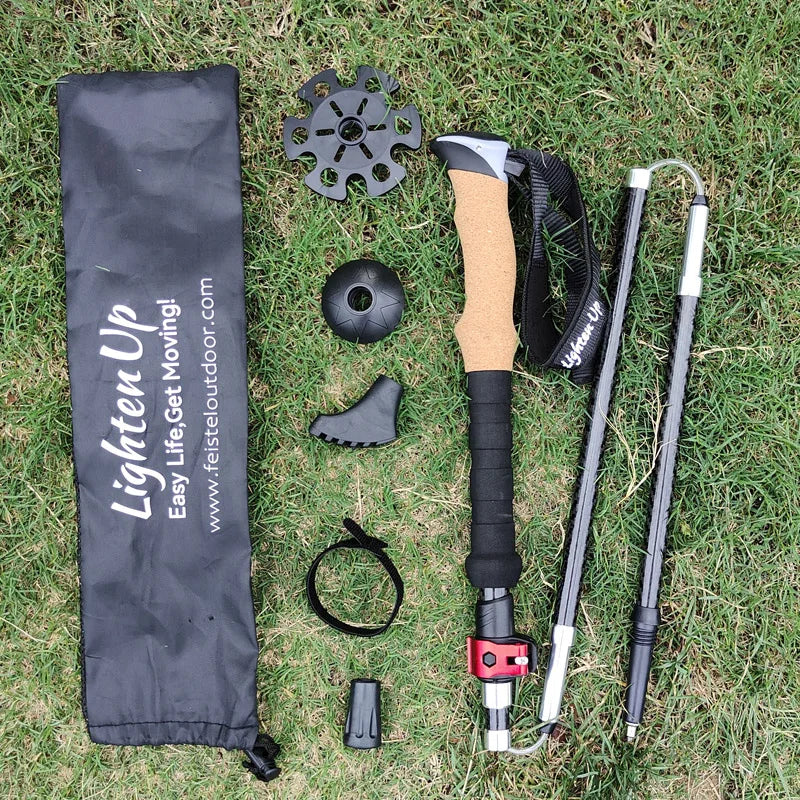 Folding Walking Poles 3-Fold Cane with EVA+Cork Handle - Hiking Stick (1 or 2 PCS)