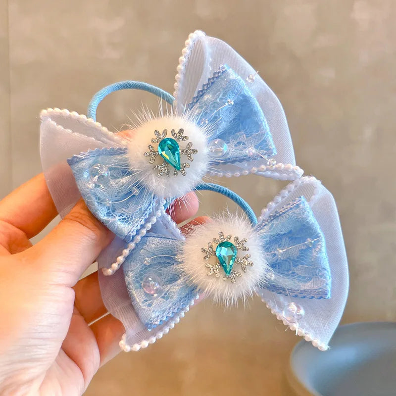 2PCS New Princess Lace Blue Bow Girls Kids