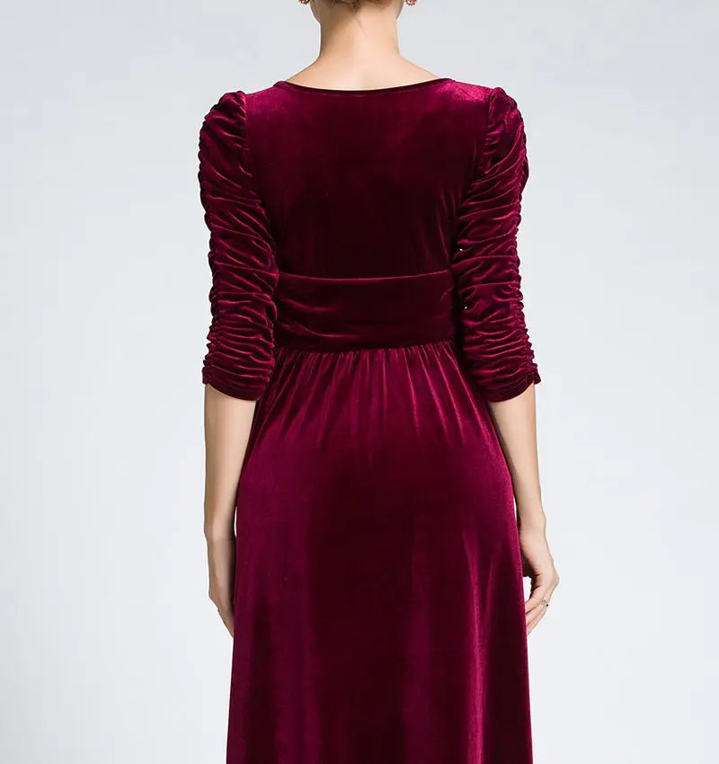 Women Clothing Plus Size Long Dress Velvet Autumn