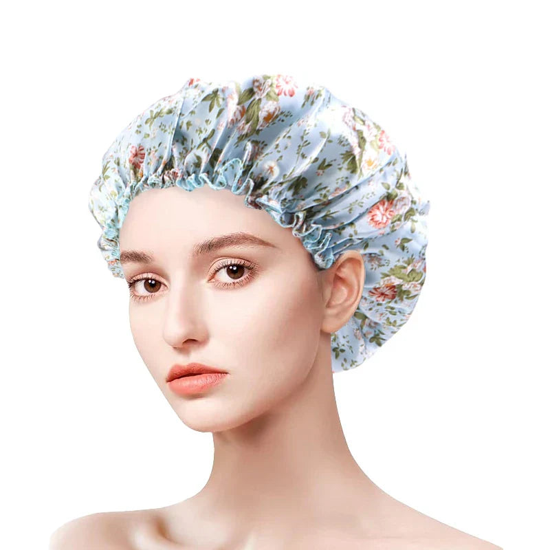 Women Satin Bonnets Printed Floral Edge Nightcap Fashion