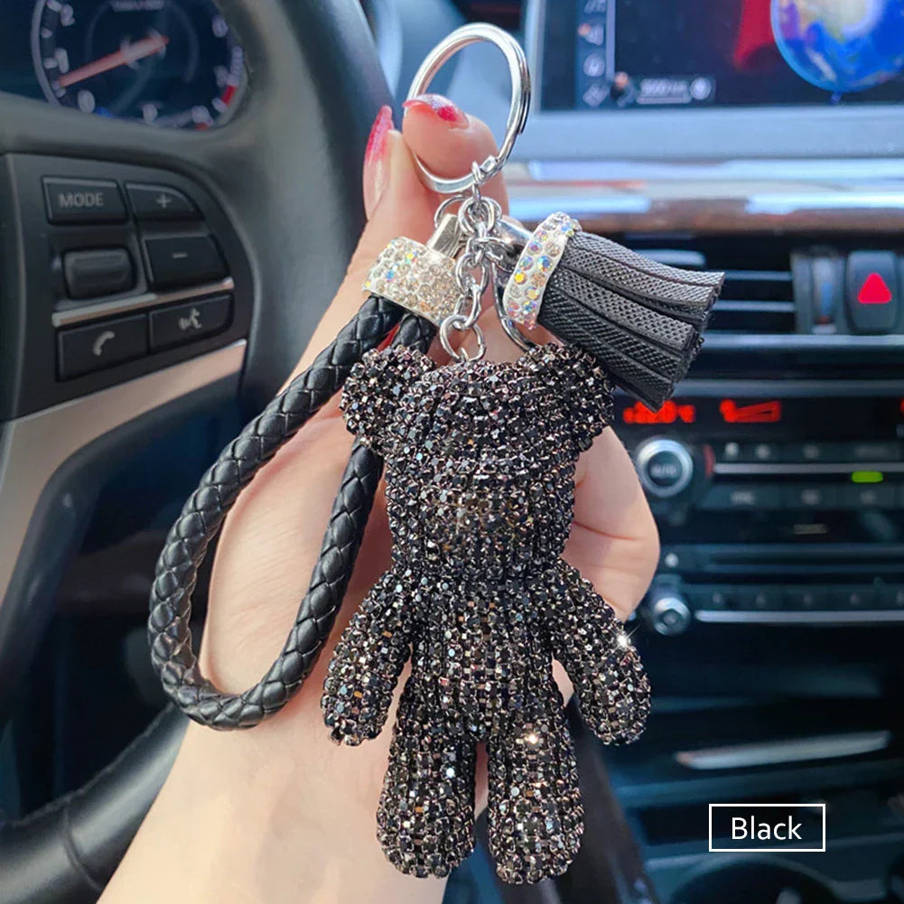 Cartoon Diamond Crystal Bow Bear Car Pendant Mirror