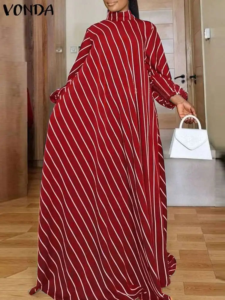 Plus Size 5XL VONDA Elegant Striped Maxi Dress