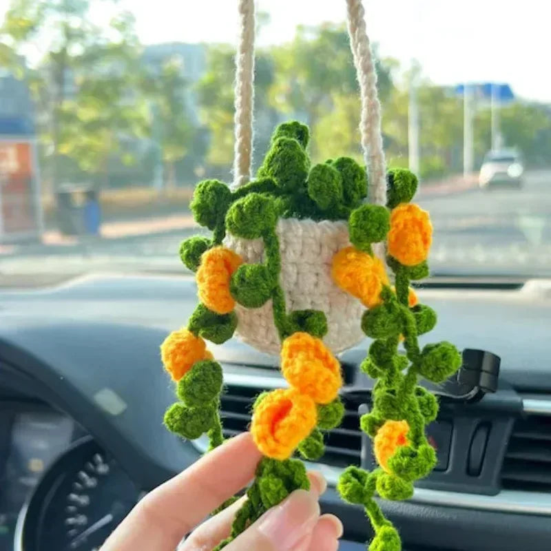 NEW Cute Potted Plants Crochet Car Basket,Hanging Plant
