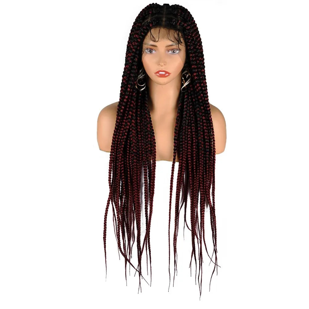 36" Full Lace Braided Wigs Synthetic Long Black