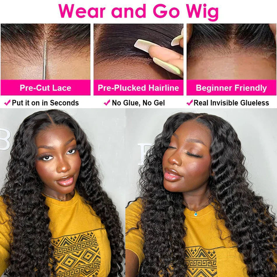 13x6 HD Lace Frontal Wigs Deep Wave Glueless
