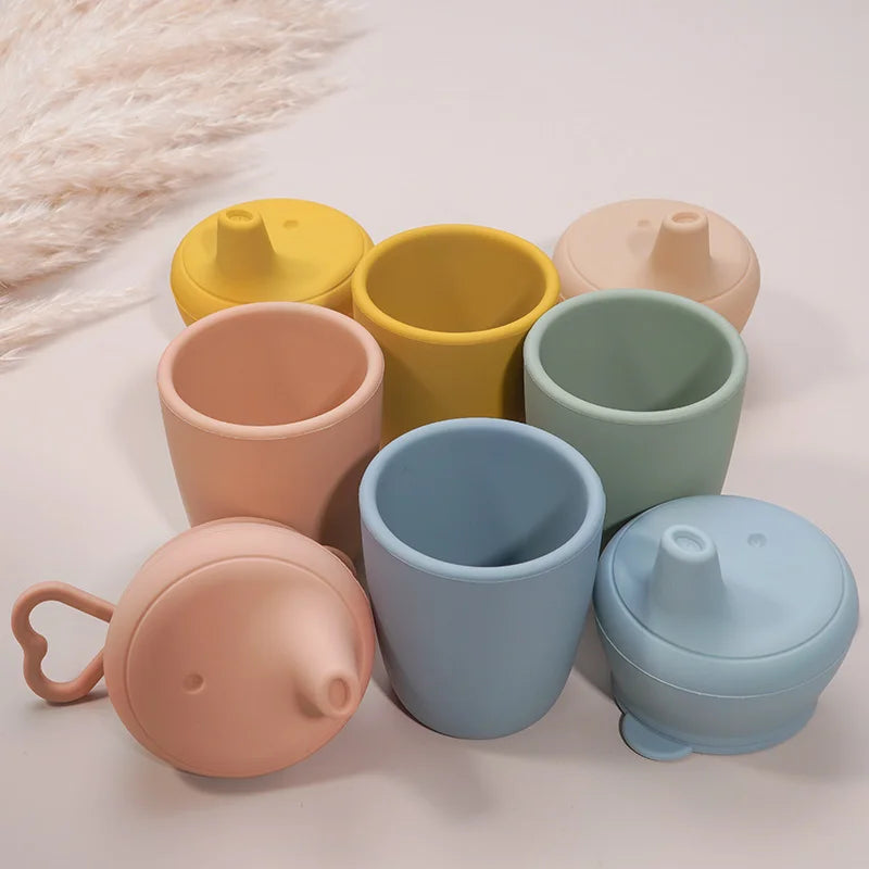 Multicoloured Baby Silicone Cup With Cover Eco-friendly Detachable