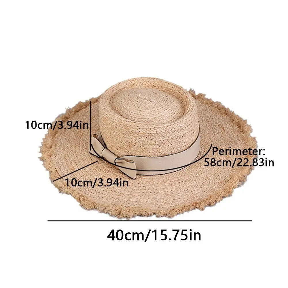 Wide Brim Sun Hats Fashion Flat Top Bowknot